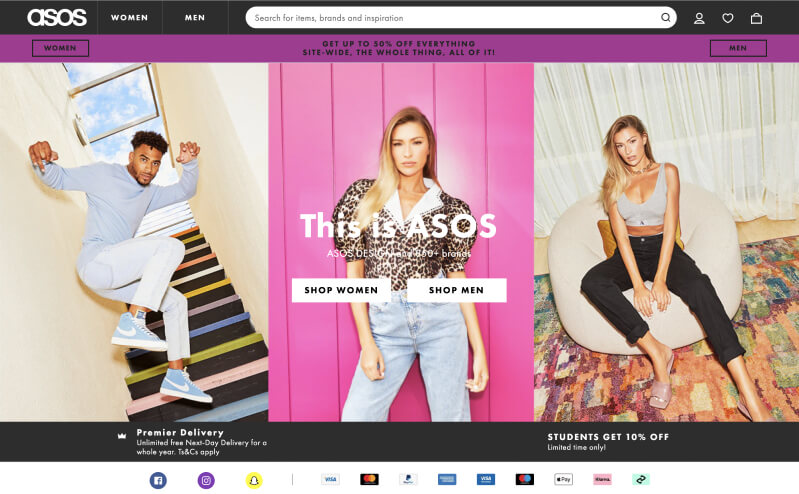 The ASOS homepage